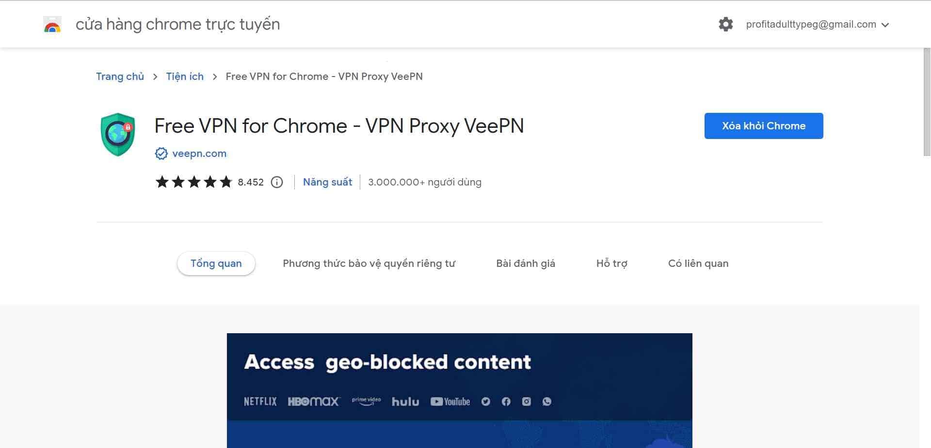 Cài đặt fake VPN trên tiện ích Google